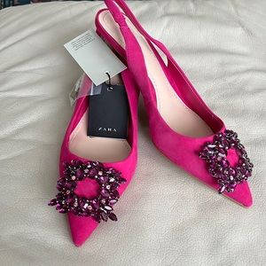 Pink suede sling backs